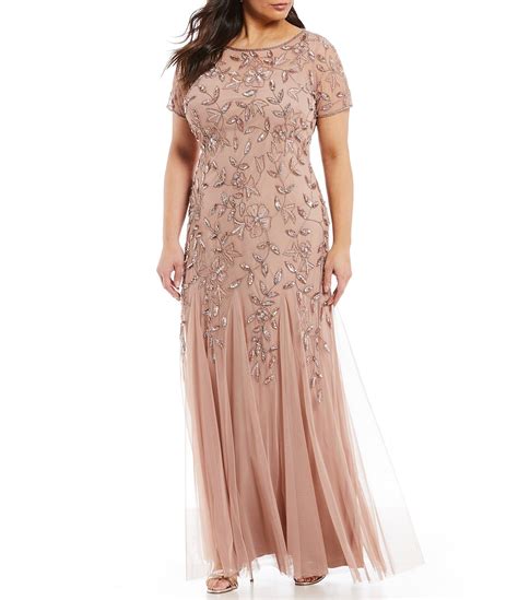 Adrianna Papell Plus Floral Beaded Gown In Pink Lyst