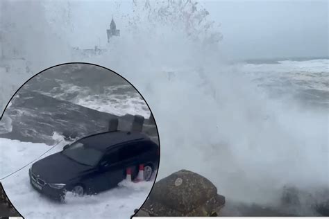 Storm Kathleen Watch The Moment A Car Gets Soaked As Waves Batter The