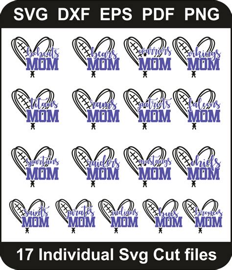 Football Team Mom Mascot Svg Bundle Mom Heart Football Team Png Pack