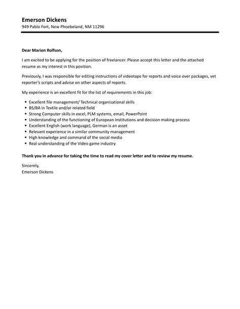 Freelancer Cover Letter Velvet Jobs