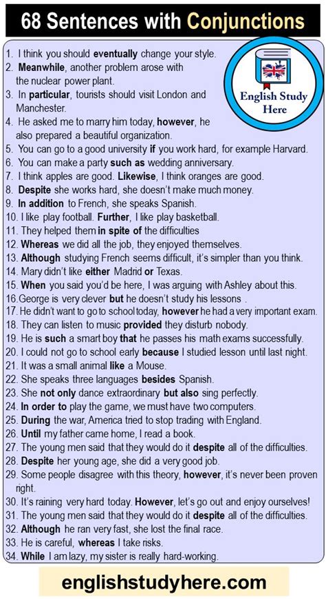 68 Sentences With Conjunctions In English Example Sentences With