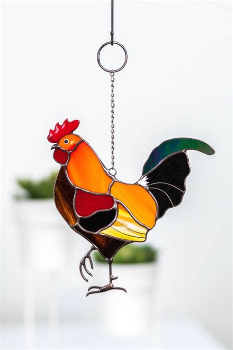 Stained Glass Rooster Suncatcher For Windows Stained Glass Birds Mother’s Day T Ideas