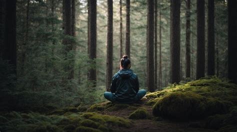 Premium AI Image A Person Meditating In A Tranquil Forest Embodying