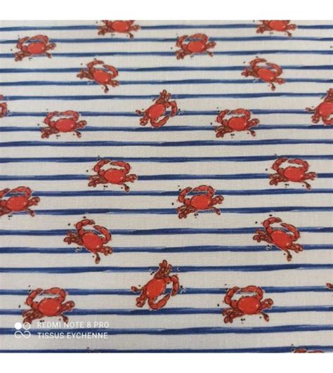 Tissu Coton Petit Crabe Blanc Rouge