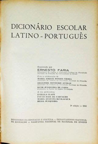 Dicionário Escolar Latino Português Ernesto Faria Traça Livraria e Sebo