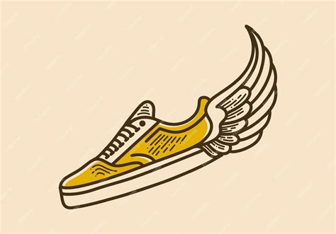 Premium Vector Flat Shoes With Wings Retro Vintage Line Art