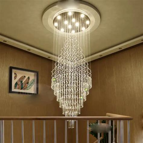 Crystal Chandelier Duplex Stair Chandeliers Long Led Fixture Villa