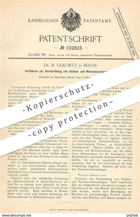 Historische Dokumente Original Patent Dr H Glaubitz Berlin