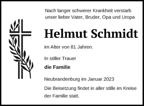 Traueranzeigen Von Helmut Schmidt Trauer Nordkurier