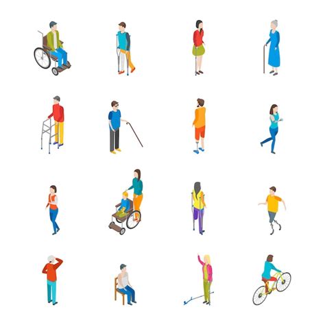 Premium Vector Isometric Disabled People Characters Icon Set Vector