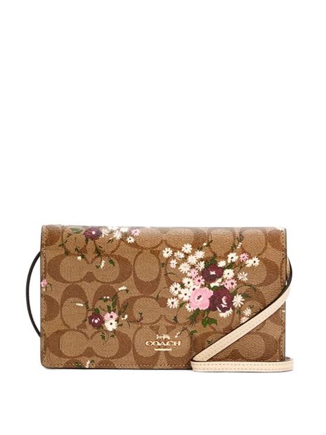 Coach Anna Foldover Crossbody Clutch Signature Floral Khaki Multi Averand