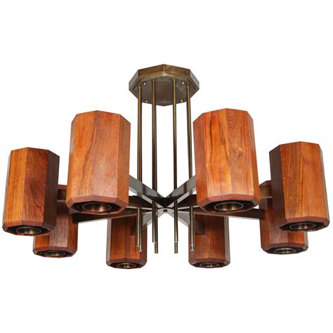 Massive Walnut And Brass Mid Century Fixture At 1stdibs