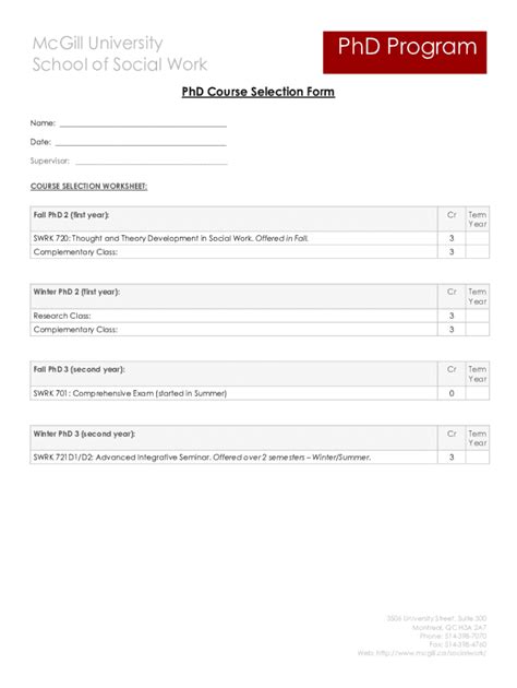 Fillable Online Phd Course Selection Form Fax Email Print Pdffiller