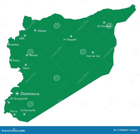 Map of the Syria with Major Cities Isolated on White Stock Vector ...