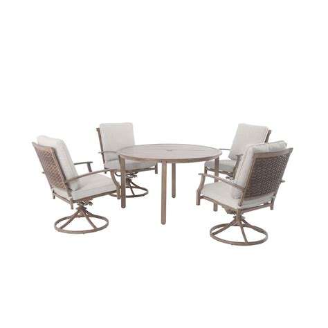 Hampton Bay Geneva 5 Piece Patio Dining Set With Almond Cushionguard Cushions The Home Depot