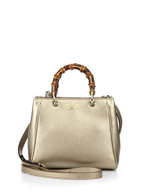 Lyst Gucci Bamboo Shopper Mini Leather Top Handle Bag In Metallic