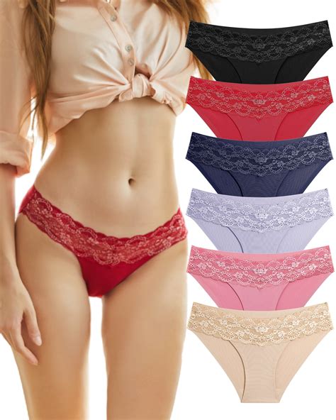 FINETOO 6 Pack Seamless Underwear For Women No Show Bikini Panties Lace