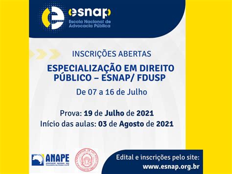 Inscrições Para O Curso De Pós Graduação Em Direito Público Da Esnap