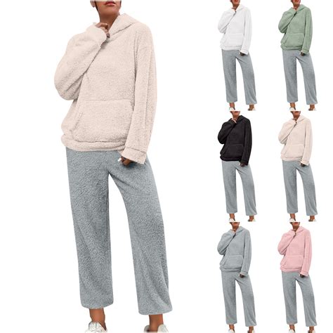 Vbtapa Womens Fuzzy Fleece Pajama Sets 2 Piece Loungewear Set Color