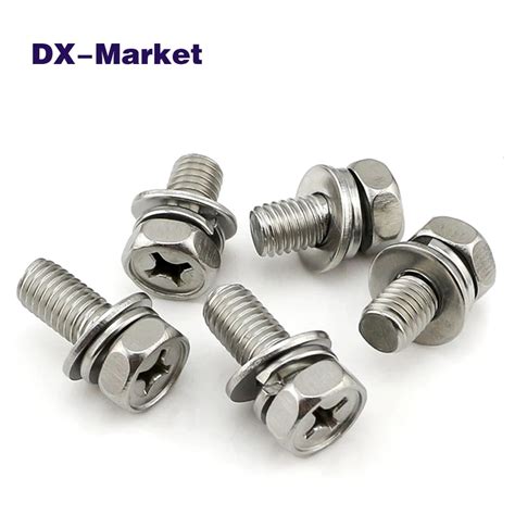 M3 M10 Combined Hex Head Screw 304 Stainless Steel Cross Recessed