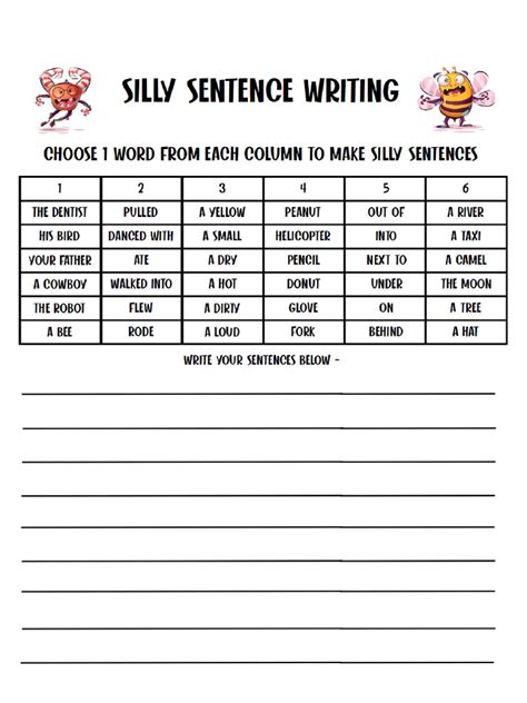 Writing Silly Sentence Worksheets 3pdf Pdf