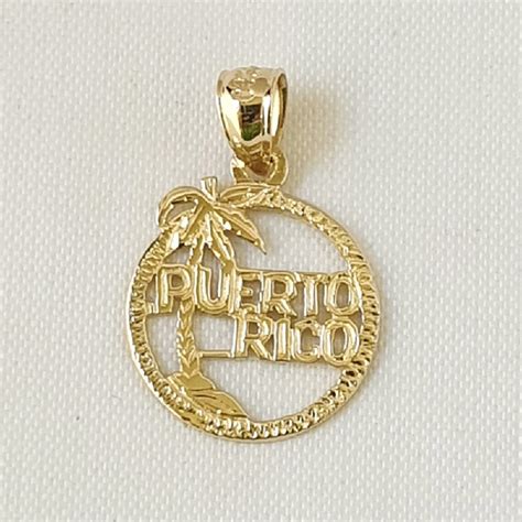 14k Yellow Gold Puerto Rico Island Pendant Etsy