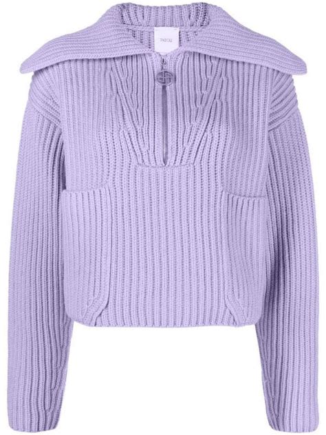 Patou Ribbed Knit Zip Up Jumper Farfetch Ribbed Knit Purple