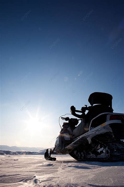 A Snowmobile Detail On A Barren Winter Landscape Photo Background And ...