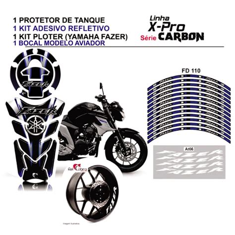 Combo Protetor Adesivo Tanque Bocal E Aro Moto Yamaha Fazer Azul