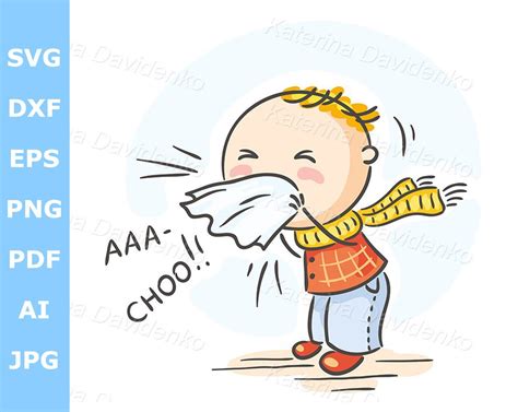 Doodle Child Flu Clipart. Cartoon Kid Sneezing. Health Illustration - Etsy