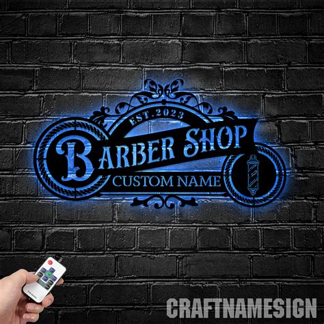 Personalized Barber Shop Metal Wall Art With LED Light, Custom Barber ...