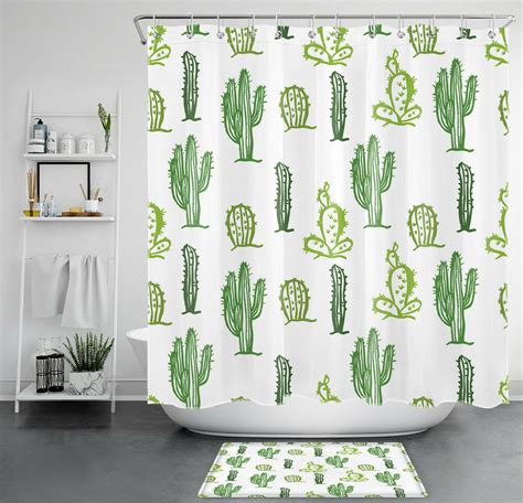 Contemporary Desert Chic Geometric Cactus Shower Curtain Set For