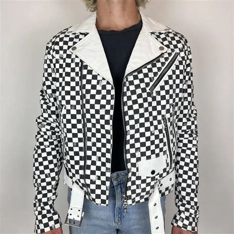 Amiri Black And White Checkered Leather Jacket Token Miami