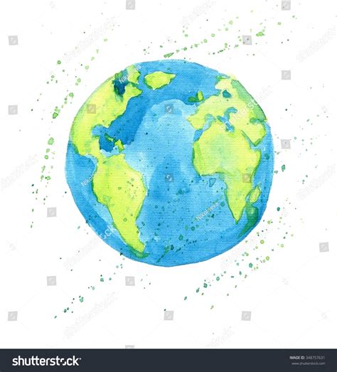 Earth Globe Hand Drawn Watercolor Illustration Stock Illustration