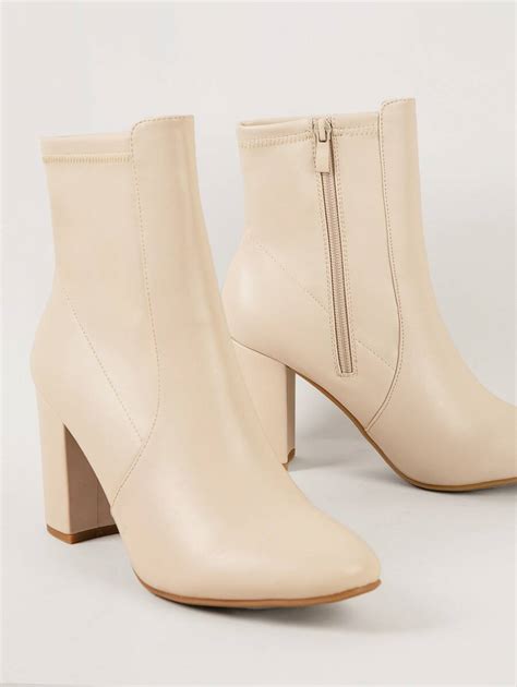 Faux Leather Above Ankle Block Heel Booties Shein Usa