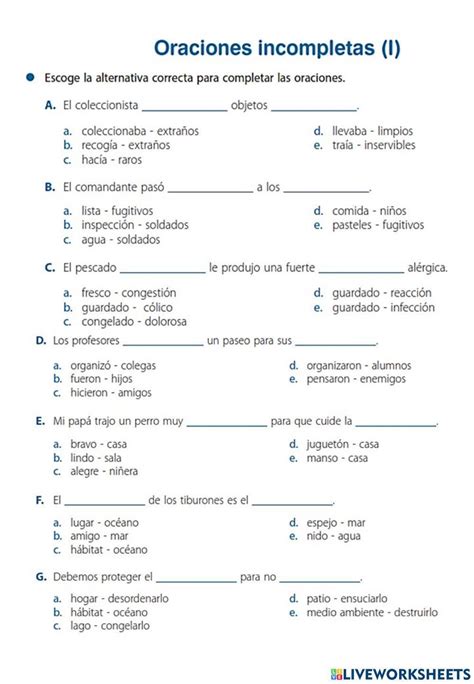 Oraciones Incompletas Ejercicios Resueltos Oraciones Incompletas