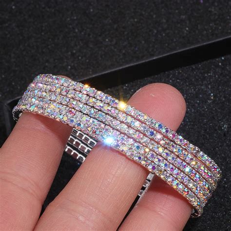 5 Rows Spiral Sparkling Crystal Rhinestone Bangles Luxury Wedding ...