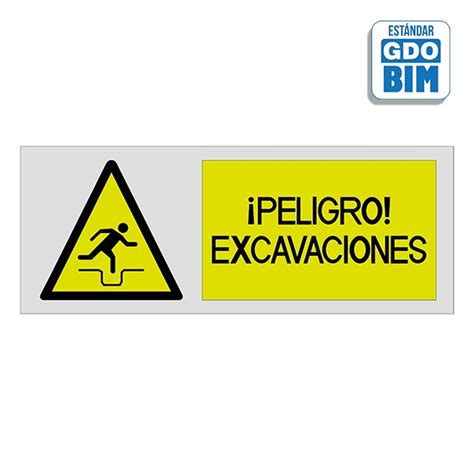 Señal o señalización en BIM de Peligro excavaciones con rótulo horizontal