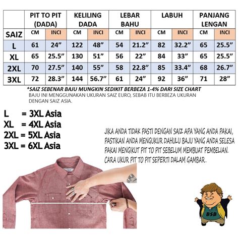 Baju Kemeja Lelaki Saiz Besar Saiz Ukuran