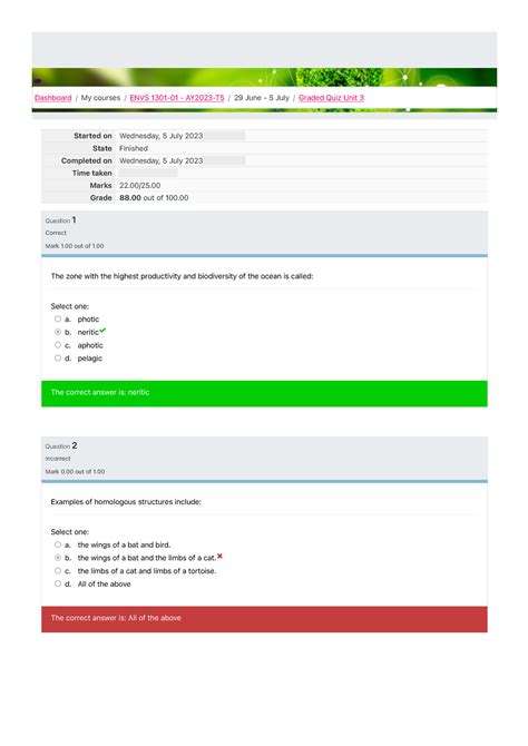 Graded Quiz Unit 3 Attempt Review ENVS 1301 UoPeople Studocu