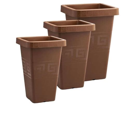 Kit 3 Vasos De Flor Marrom Coluna Quadrada Para Plantas Flores Jardim