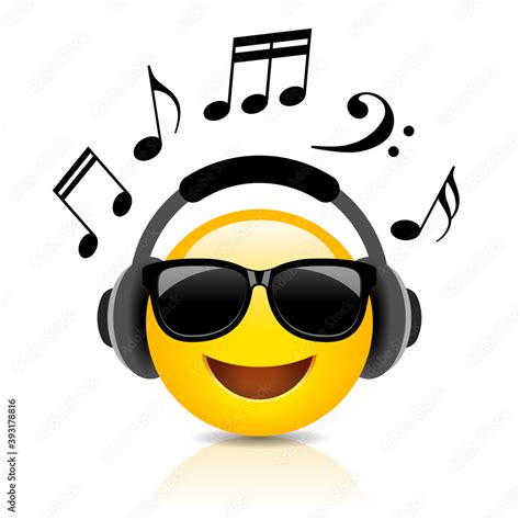 Listening music emoji cartoon Stock Vector | Adobe Stock