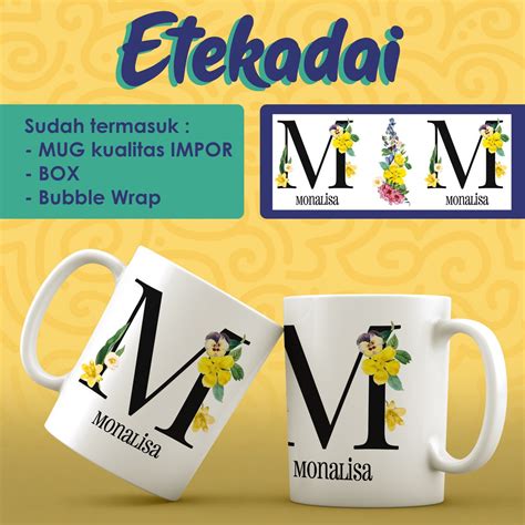 Jual Gelas Mug Custom Inisial Huruf Dan Nama Tema Floral Shopee Indonesia