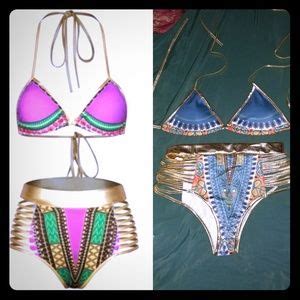 Medusabou Swim African Tribal Metallic Cutout High Waist Bikini