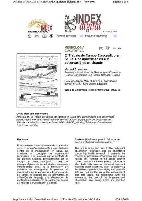 Etnograf A Observaci N Participante Pdf