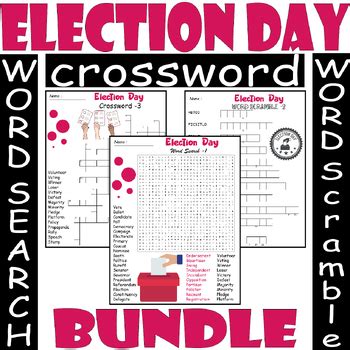 Election Day Word Search Scramble Crossword Bundle Puzzles Tpt