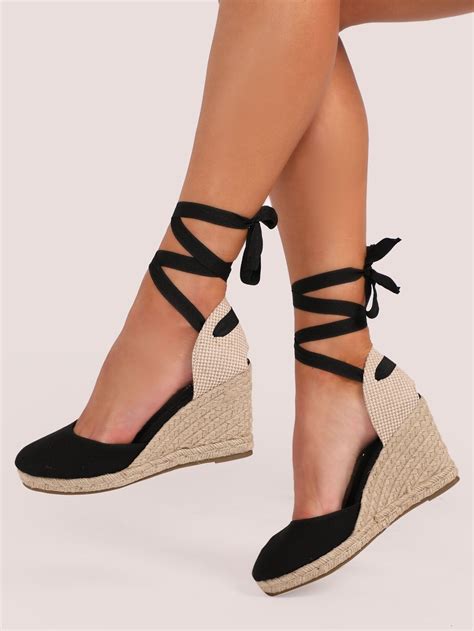 Lace Up Ankle Closed Toe Jute Trim Wedges Closed Toe Espadrilles