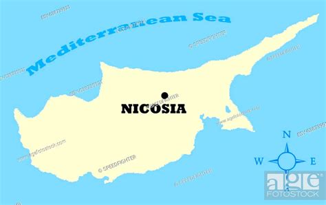 Map Of Cyprus Isolated On A Blue Background With Capitol Nicosia Marked