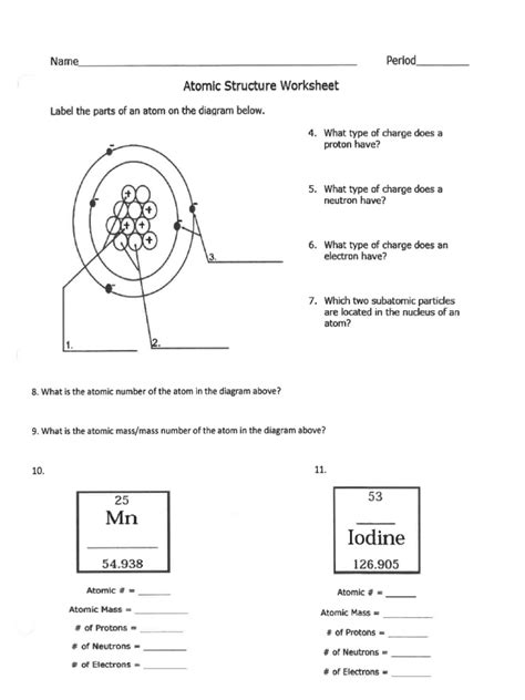 Atomic Structure Worksheet - 1 | PDF