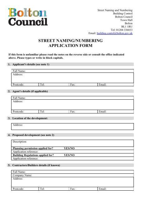 Street Naming And Numbering Application Form